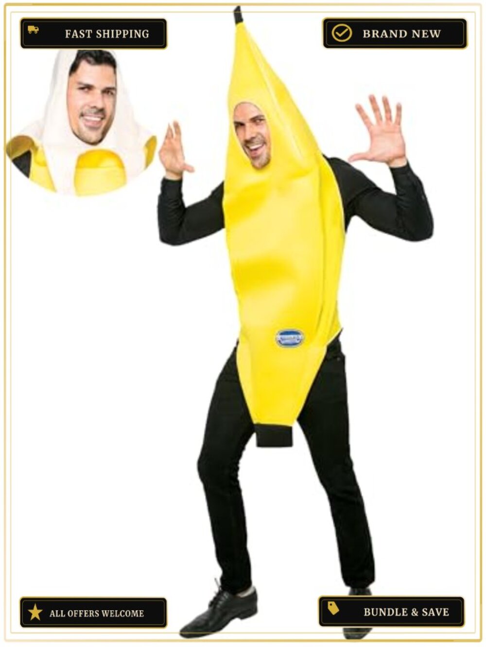Unisex Banana Costume Deluxe Pullover Tunic Peelable Top Halloween